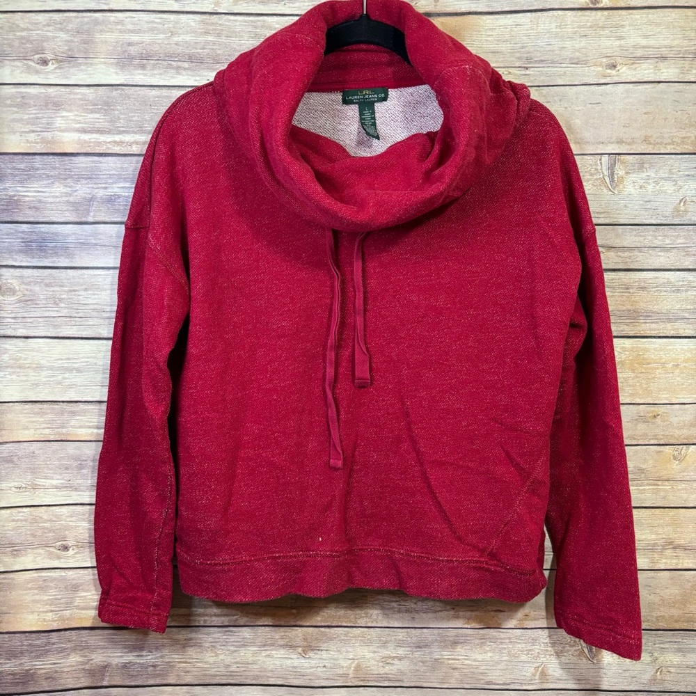Lauren Ralph Lauren Women's Red Funnel Cowl Neck Pullover Sweatshirt Size Large